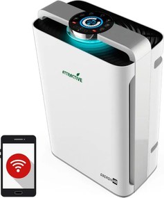 Пречиствател с овлажнител на въздух 2в1 Oberon 488, Wi-Fi, 85W, За до 60 м2, 488 м3/ч, 8 скорости, Йонизация, Дистанционно, Тъчскрийн, Бял/черен