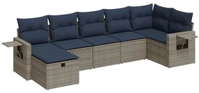 3325507 vidaXL Градински диван с възглавници, 7 части, полиратан, сив