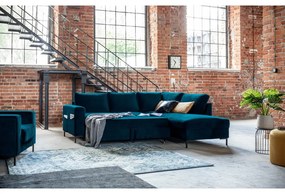 Тюркоаз кадифен разтегателен ъглов диван (десен ъгъл) Lofty Lilly – Miuform