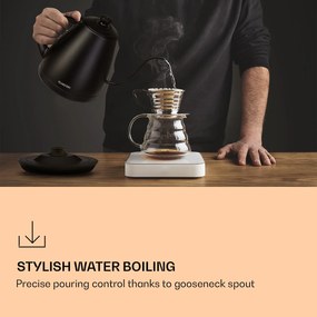 Klarstein Garcon, електрическа кана, 1 л, 2000 W, функция за задържане на топлината, гъше гърло, неръждаема стомана