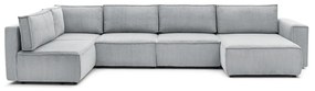Светлосив велурен U-образен ъглов диван, ляв ъгъл Nihad modular - Bobochic Paris