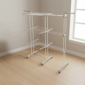 Сушилник за дрехи Kinghoff KH 2044, 30 м, До 30 кг, 3 нива, Колелца, Стомана, Бял/сив