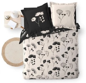 Черно-бежово двойно удължено спално бельо от памук перкал 240x220 cm Iris – douceur d'intérieur