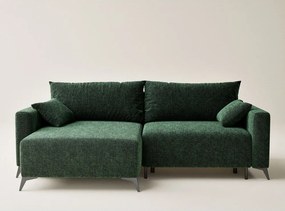 Тъмнозелен шенилов сгъваем/с място за съхранение ъглов диван (ляв ъгъл) Leon – Maison de Rêve