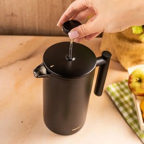 Френска преса за кафе/чай Kinghoff KH 1996, 1 л, Неръждаема стомана, Двойни стени, Черен