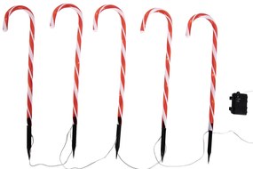 Комплект от 5 коледни колчета червени с бял бонбон, включително LED с таймер IP44 - Melchior