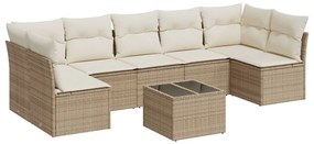 3217438 vidaXL Градински диван с възглавници, 8 части, бежов полиратан