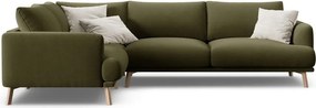 Зелен кадифен ъглов диван (ляв ъгъл/L форма) Naomi – Micadoni