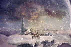 Картина на платно – Елен в заснежено селце