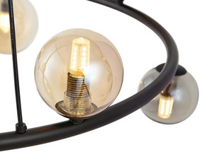 Висяща лампа черна с опушено и кехлибарено стъкло кръгла 8-лампи - Monaco