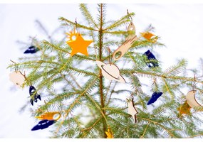 Комплект от 8 коледни украси от жълт и син филц - Spira