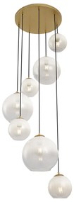 Хотелски шик висяща лампа месинг с бяло стъкло кръгла 7-лампи - Misty