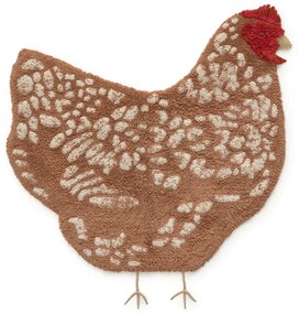 Кафяв ръчно изработен памучен детски килим подходящ за пране 110x100 cm Chicken – Lorena Canals