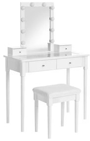 Тоалетка с огледало и табуретка VASAGLE - Бяло