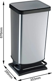 Пластмасово кошче за боклук с педал в сребрист цвят 40 l Paso – Rotho