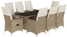 3276809 vidaXL Градински комплект с възглавници, 9 части, бежов полиратан