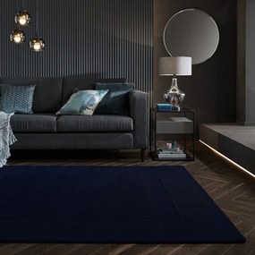 Тъмносин ръчно изработен вълнен килим 200x290 cm Textured Wool Border – Flair Rugs