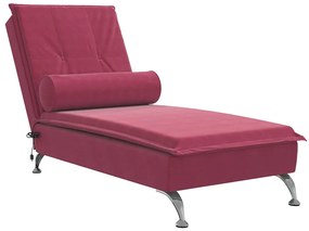 379454 vidaXL Масажна кушетка с болстер, виненочервена, кадифе