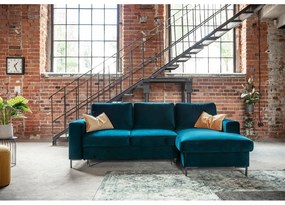 Кадифен разтегателен ъглов диван петролен (десен ъгъл) Lofty Lilly – Miuform