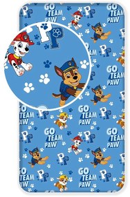 Син еластичен памучен детски чаршаф 90x200 cm Paw Patrol – Jerry Fabrics