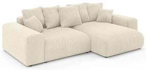 Кремав разтегателен ъглов диван с място за съхранение от рипсено кадифе (променлив) Luma – Ropez