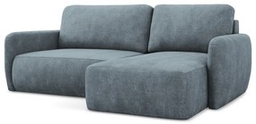 Сиво-син шенилов разтегателен ъглов диван с място за съхранение (десен ъгъл) Lilo – Makamii