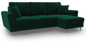 Зелен кадифен разтегателен ъглов диван с място за съхранение Kyoto – Cosmopolitan Design