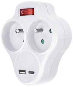 Solight P99USBC-PD20-Контактен разклонител с USB A+C charger и превключвател 2x10A бял