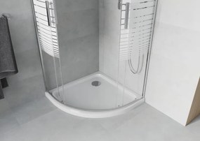 Mexen Rio душ кабина полукръгла 90 x 90 см, бели ивици, хром + поддушово корито Flat, бял - 863-090-090-01-20-4110
