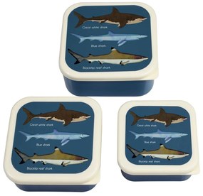 Тъмносини детски кутии за храна 3 бр. Sharks – Rex London