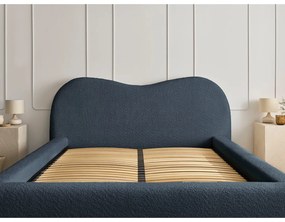 Тъмносиньо тапицирано двойно легло с място за съхранение с включена подматрачна рамка 180x200 cm Orlane – Bobochic Paris