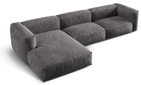 Сив кадифен модулен ъглов диван (ляв ъгъл) Martina – Micadoni