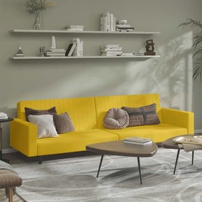 375944 vidaXL 2-местно разтегателно канапе, жълто, кадифе