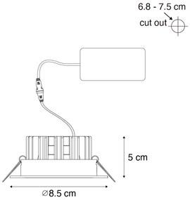 Комплект от 6 вградени спота бели 6.8cm вкл. LED 750 lm димируем IP23 - Gaius