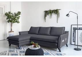 Антрацитен ъглов разтегателен диван, ляв ъгъл Charming Charlie - Miuform