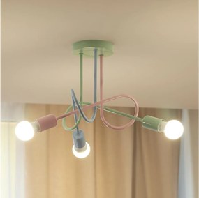Плътно монтиран таванен полилей OXFORD 3xE27/15W/230V зелен/розов/син