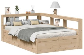 3324475 vidaXL Легло с етажерка за книги, без матрак, 135x190 см, бор масив