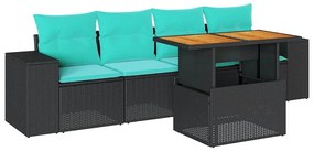 3327319 vidaXL Градински комплект с възглавници, 5 части, черен полиратан