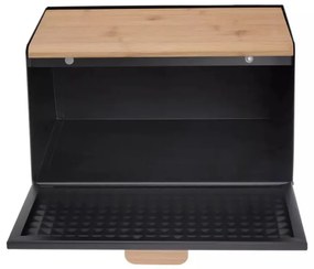 Кутия за хляб Klausberg KB 7467, 35.5 см, Стомана, Бамбук, Горен и преден капак, Черен
