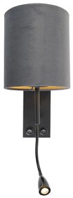 Стенна лампа в стил Арт Деко черна с тъмно сив кадифен абажур - Stacca