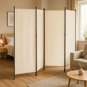 Градински 4-панелен сгъваем параван срещу вятър и слънце - 167 x 216 cm Бежово