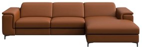 Ъглов диван от кафява кожа в цвят коняк (десен ъгъл) Brito - MESONICA