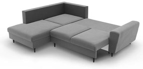 Светлосив кадифен разтегателен ъглов диван с място за съхранение (ляв ъгъл/L форма) Kyoto – Cosmopolitan Design