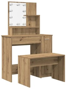 3329186 vidaXL Комплект тоалетка с LED Artisan Oak Engineered Wood