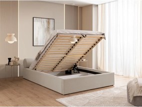 Бежово тапицирано двойно легло с място за съхранение и включена подматрачна рамка 200x200 cm Cille – Ropez