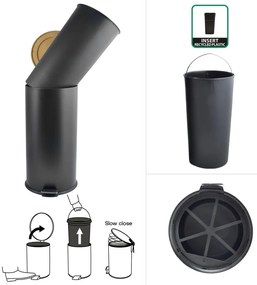 Матово черно стоманено кошче за боклук с педал 30 l Adonis – Spirella
