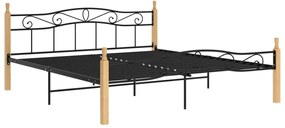 324917 vidaXL Рамка за легло черен метал и дъбово дърво масив 200x200 см