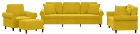 3202206 vidaXL Комплект дивани от 4 части с възглавници, жълт, кадифе