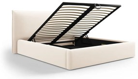 Кремаво двойно тапицирано легло с място за съхранение с включена подматрачна рамка 180x200 cm Elio – Milo Casa