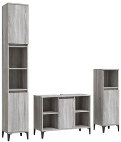 3185627 vidaXL Комплект мебели за баня от 3 части сив сонома инженерно дърво